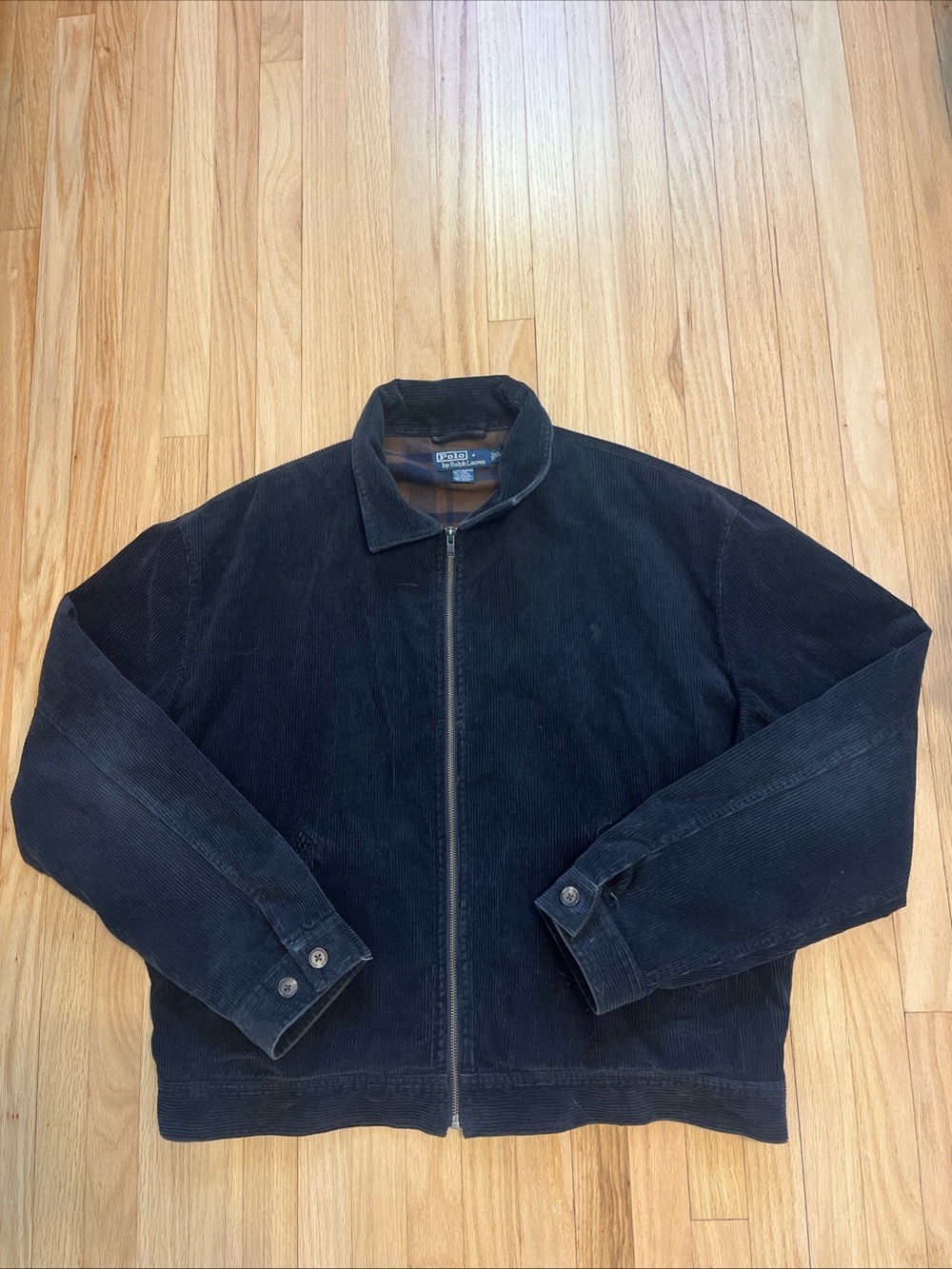 Vintage Polo Ralph Lauren Corduroy Harrington Jacket Flannel Lined XL Dark Blue